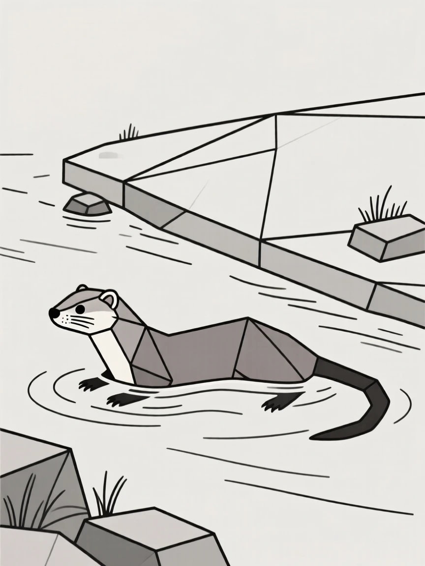 A mink swimming along a riverbank