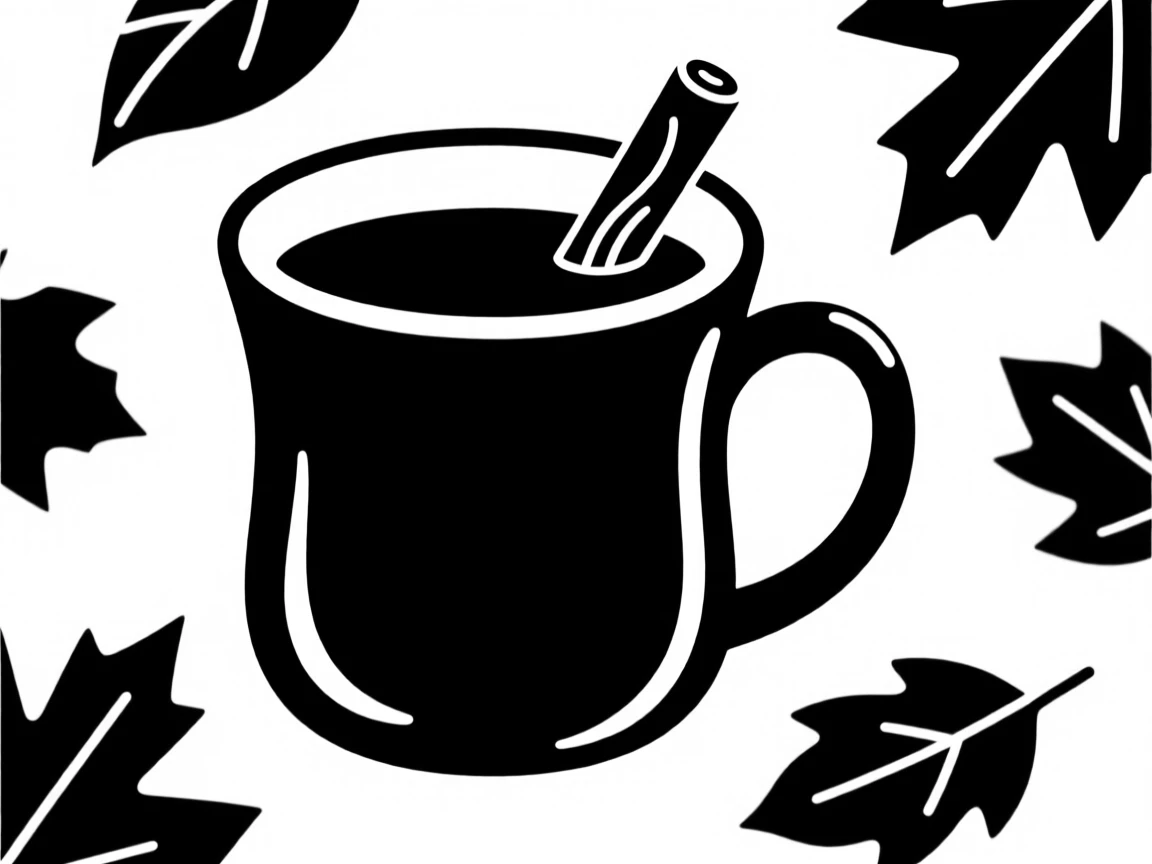 A mug of cider with a cinnamon stick on a fall day.