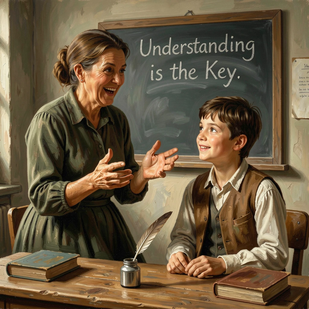 A teacher's face lighting up as a struggling student finally understands a lesson, with emotion and triumph radiating clearly from every face, designed to inspire and uplift anyone who views it