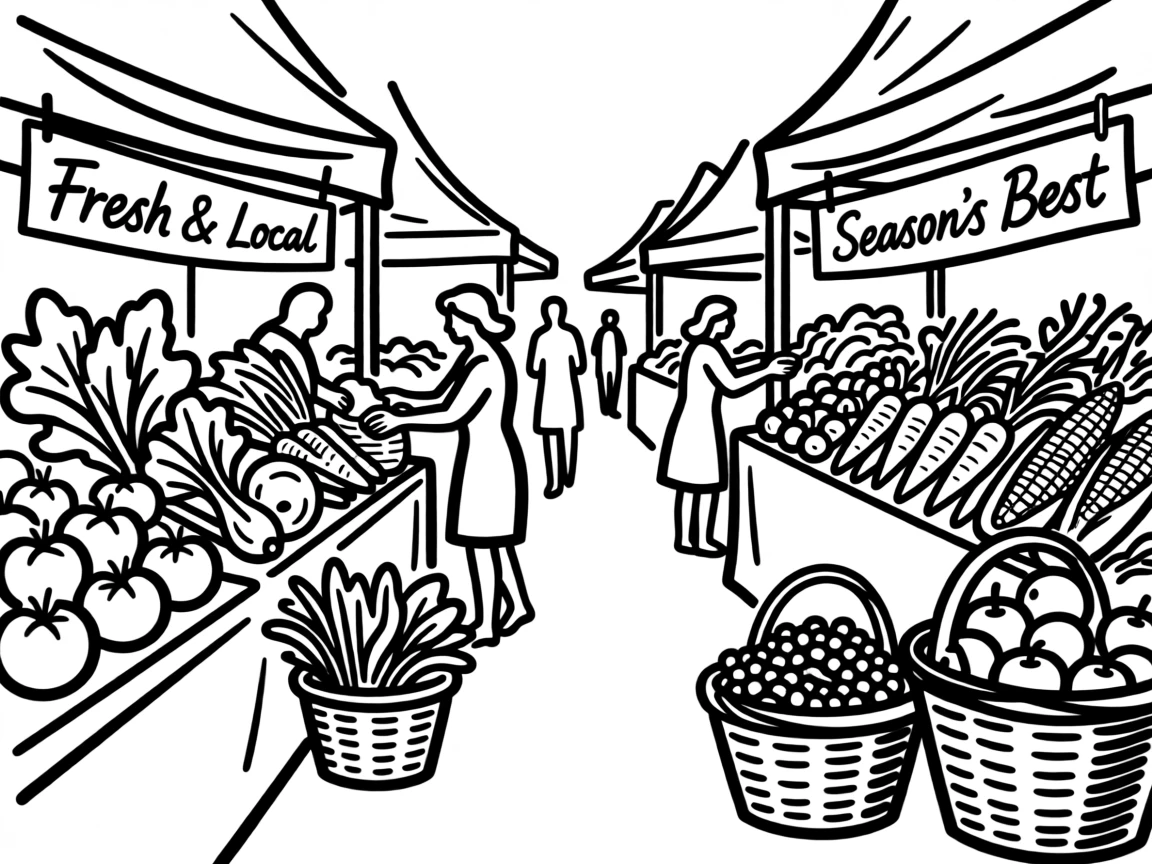 A summer farmers market bursting with fresh seasonal produce.