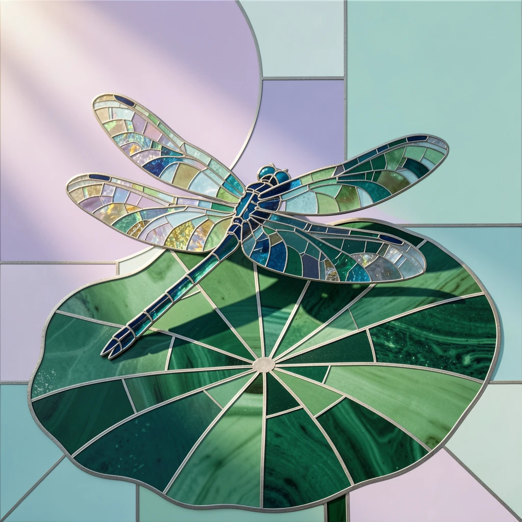 A delicate dragonfly resting on a lotus leaf, captured in soft natural light with a shallow depth of field.
