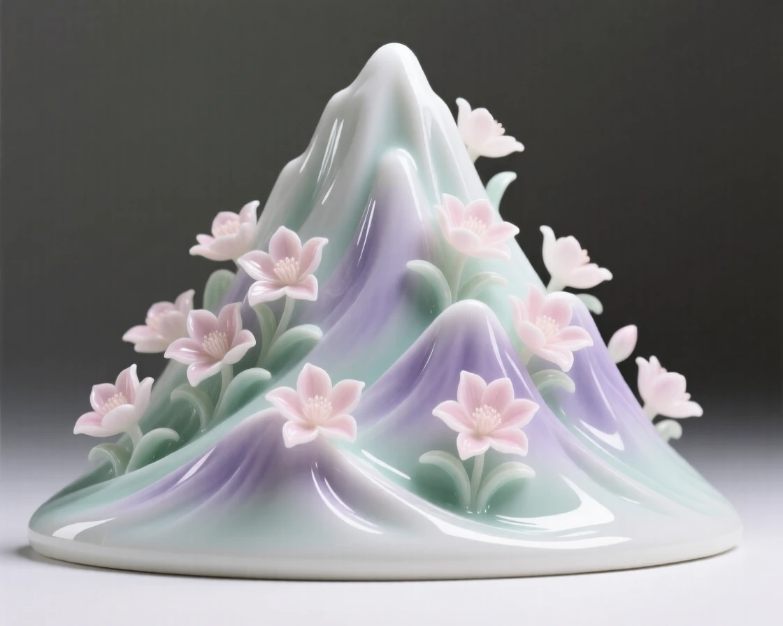 An imaginative vision of a mountain that blooms with flowers made of light, inviting long, curious exploration.