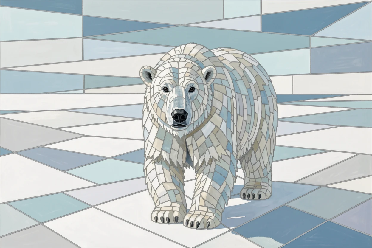 A close-up portrait of a polar bear walking across a vast field of arctic snow, showing rich fur or feather detail and expressive eyes.