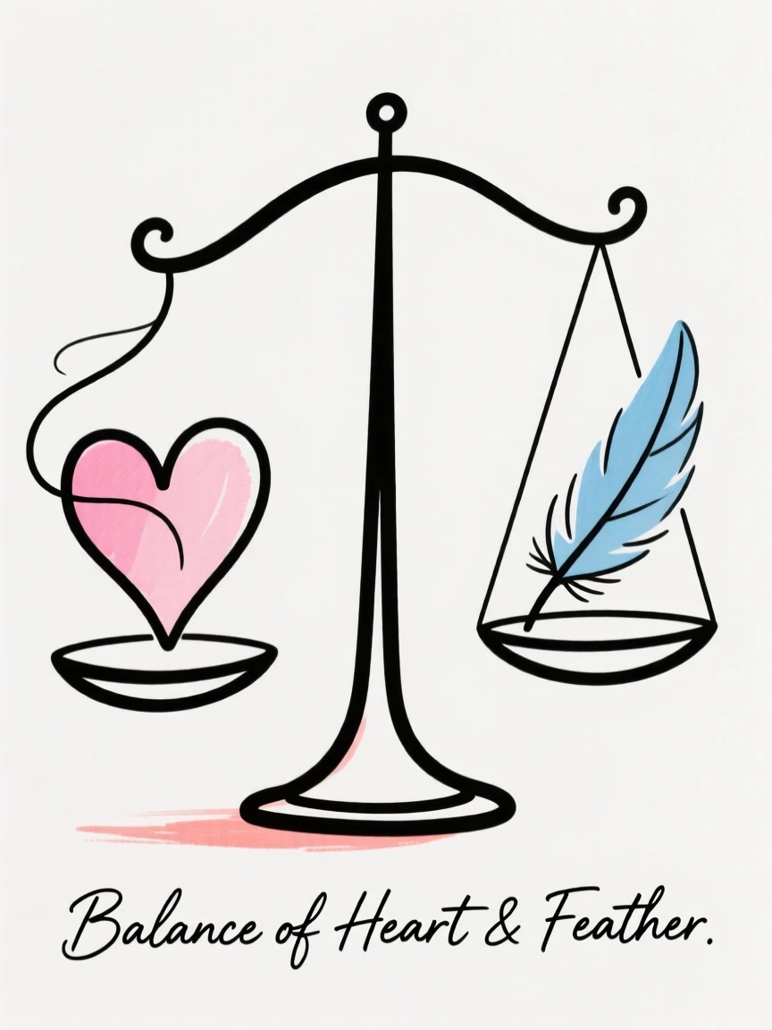 A balance scale weighing a heart and a feather