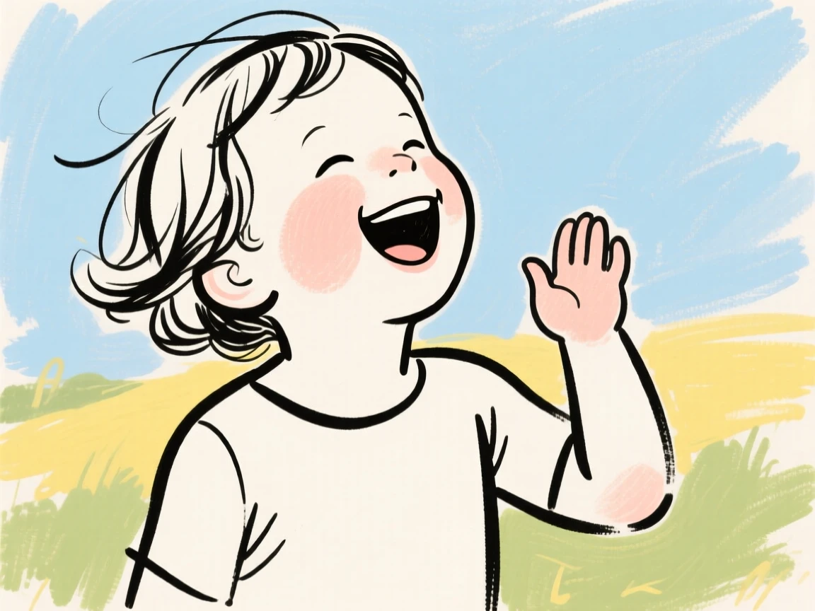 A candid moment of a child laughing outdoors