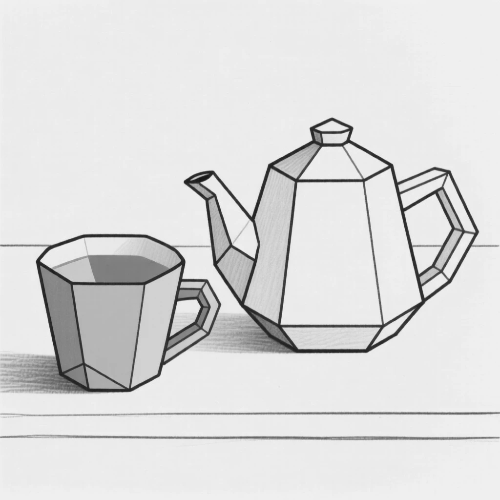A cup of green tea beside a teapot