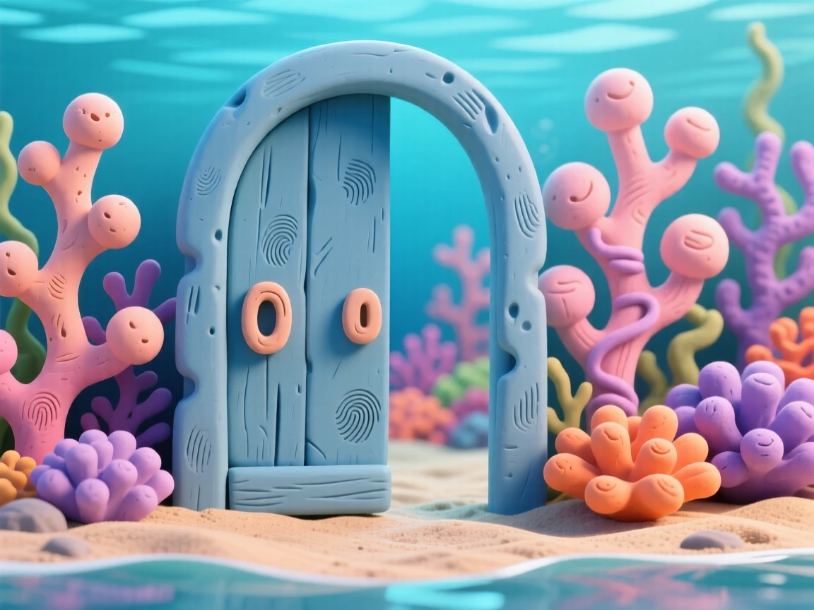 A door at the bottom of the sea opening into a garden of coral