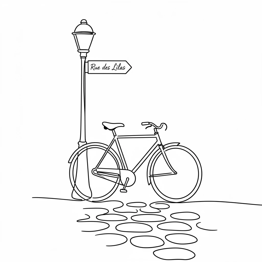 A vintage bicycle leaning against a lamppost on a cobblestone lane