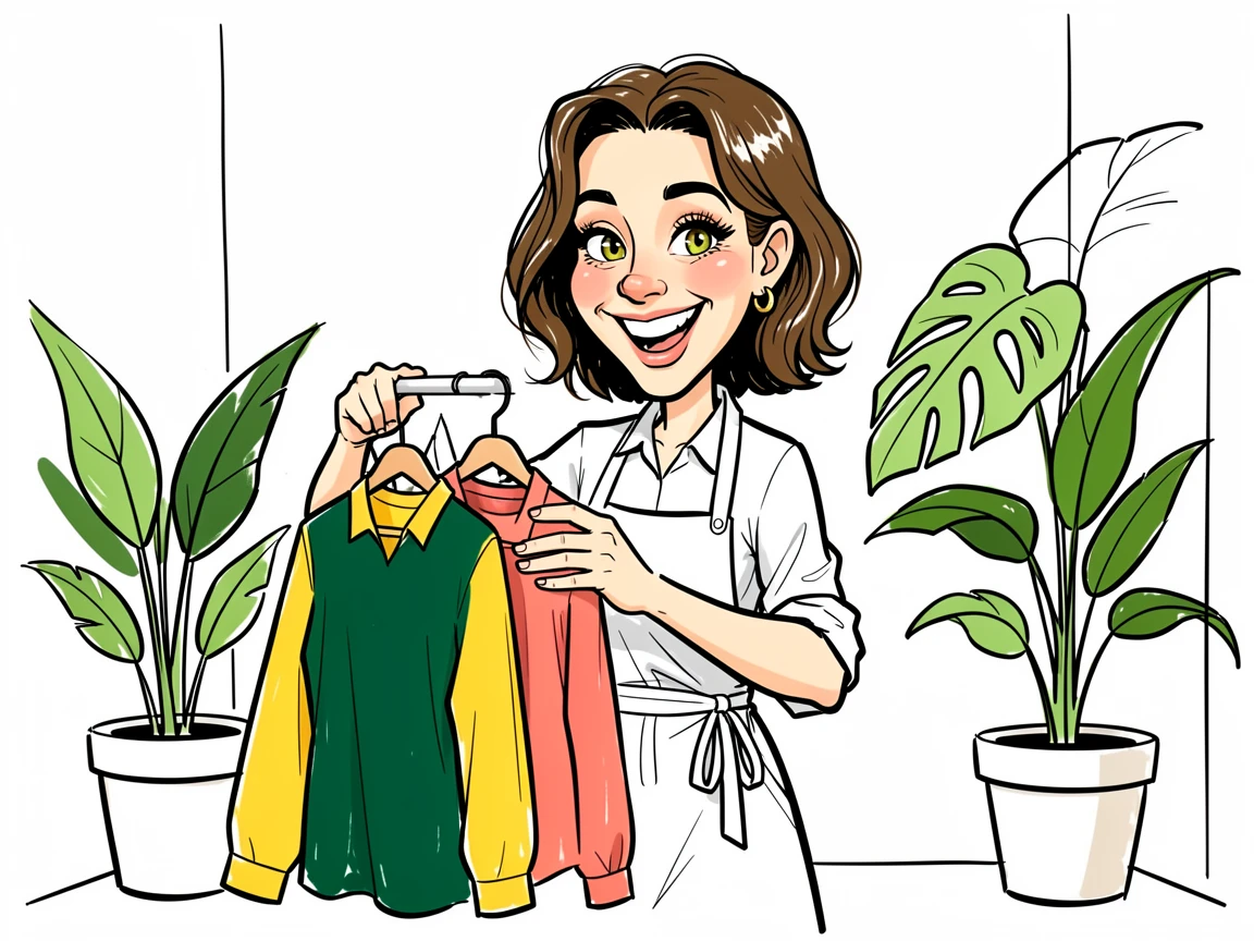 [Trending & Universal Topics] Modern lifestyle scene of a stylish urban gardener organizing a colorful capsule wardrobe, capturing everyday joy