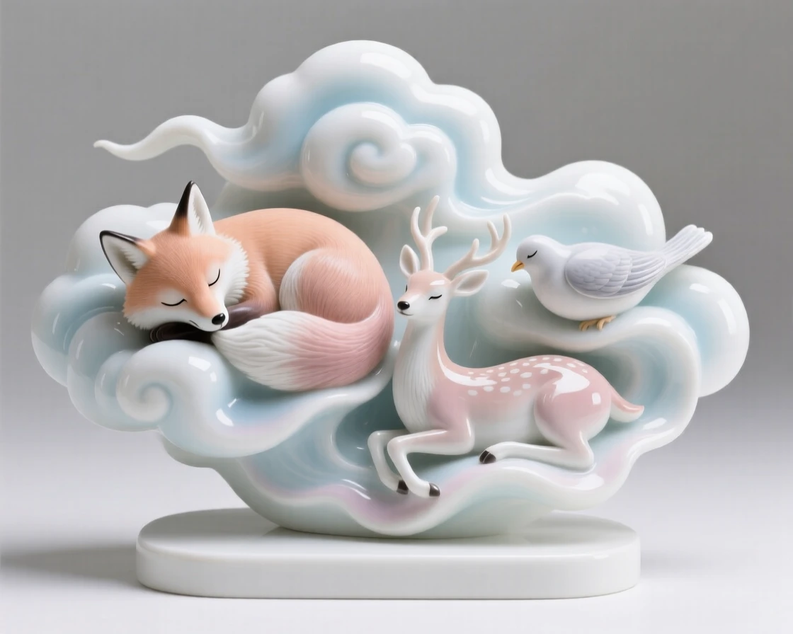 A surreal composition where clouds take the shape of gentle sleeping animals, the scene calm despite its impossible logic.