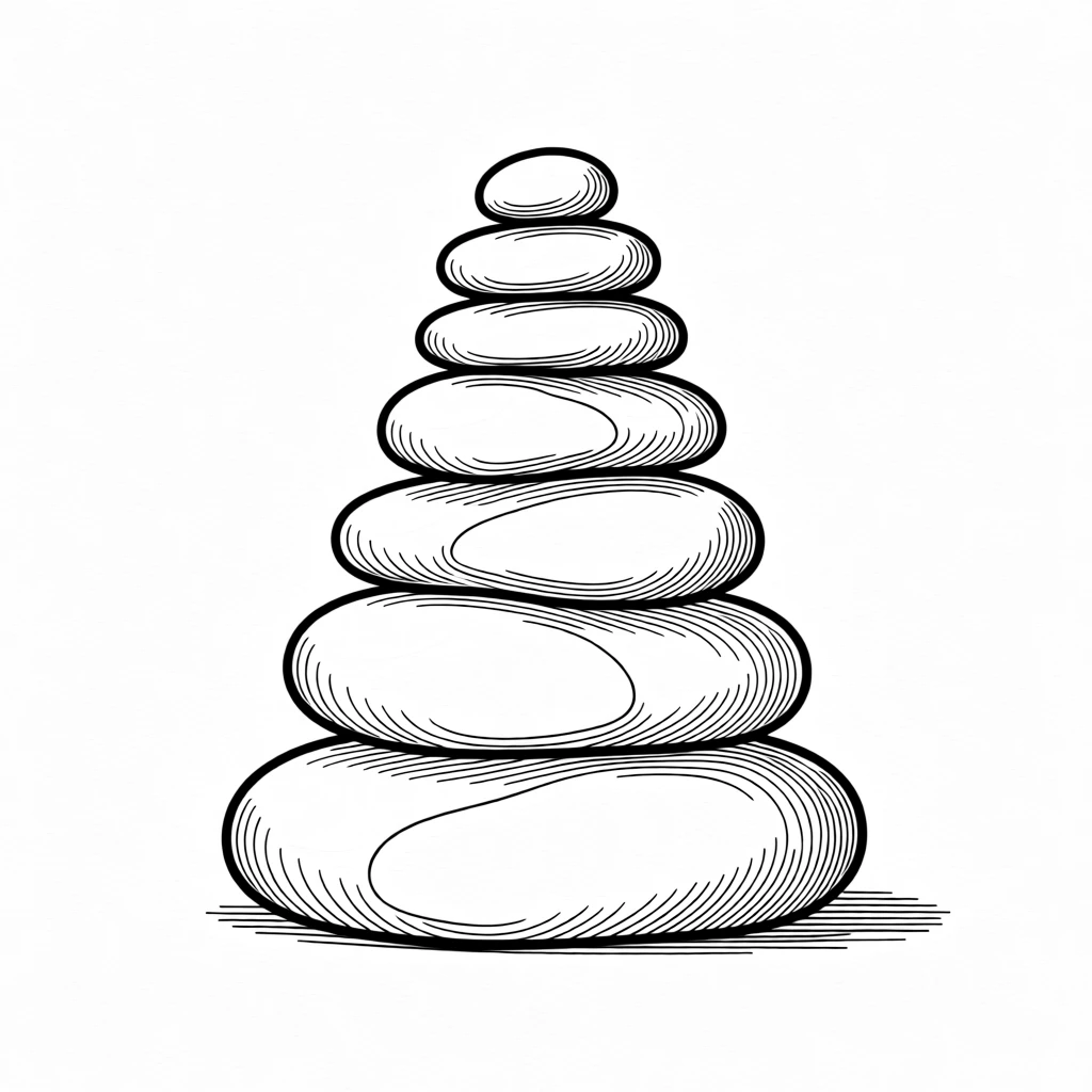 A collection of smooth stones stacked into a small cairn