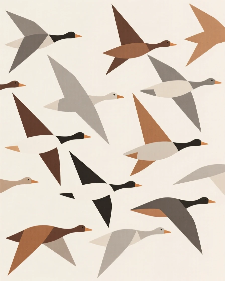 A flock of geese flying south in perfect formation