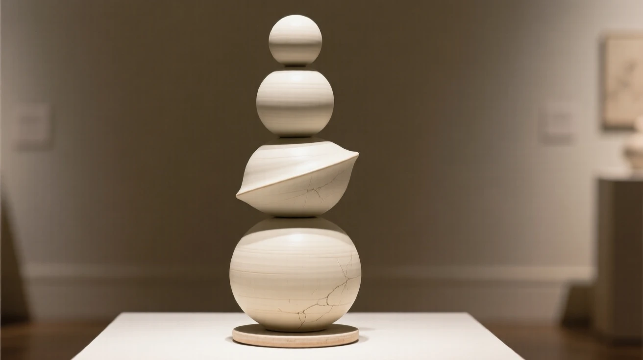 A stack of decorative spheres in graduated sizes presented in a poised, gallery-ready stance, catching soft light along smooth curved surfaces, capturing graceful beauty fit for a fine interior.