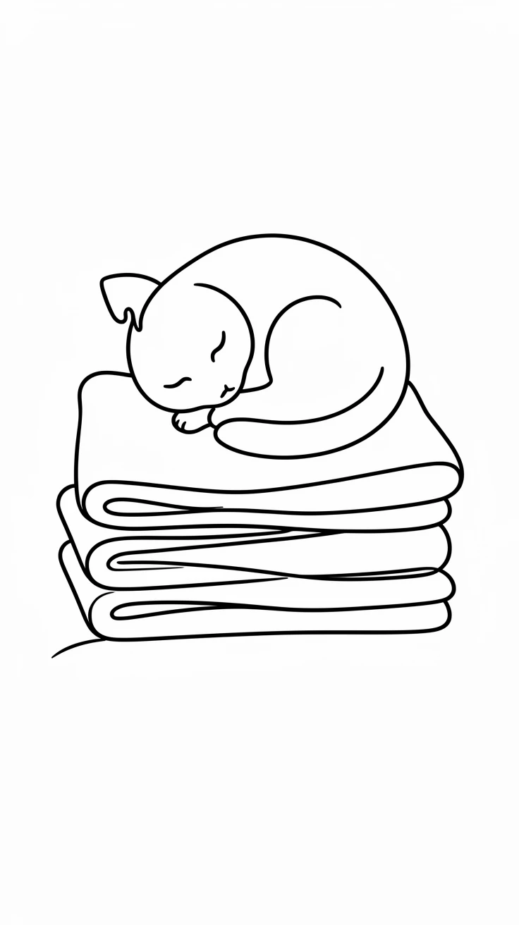 A cat curled up asleep on a stack of folded laundry