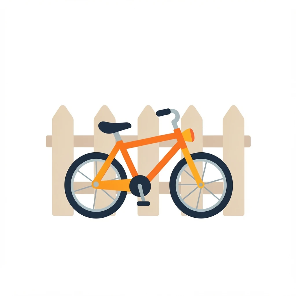 A coloringful bicycle leaning against a garden fence