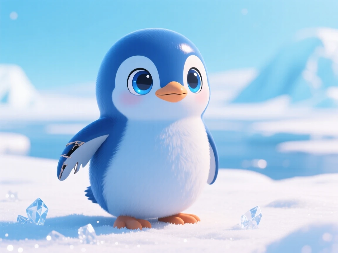 a cartoon image of a little blue penguin that only has one flipper as she lost the other one